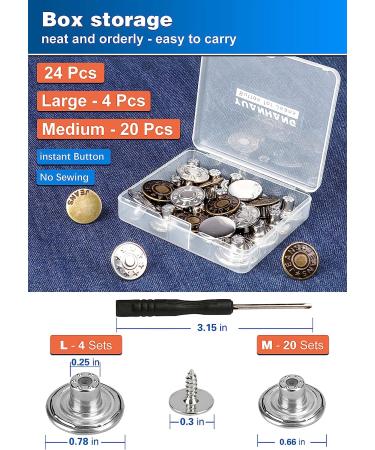 YUANHANG Jeans Button Replacement Set - 24 Metal Buttons for Pants - Instant Waist Size Adjustment - No Sew Needed - Buy Online on GoSupps.com