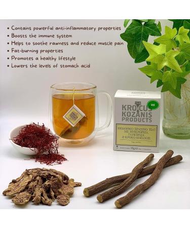 Ginger Green Tea Bags with Liquorice & Greek Saffron | Luxury Herbal Tea | Cleanse Tea | Detox Tea | Digestion Tea | Antioxidant Tea | Immunity Booster Tea | Gluten free | 10 Tea Bags | Krocus Kozanis - Buy Online on GoSupps.com