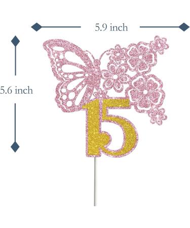 Tenhaisi Pink & Gold 3D Butterfly Flower Sign 15 Cake Topper - Happy 15th Birthday/Anniversary Party Decoration 3D Cake Topper- Girls 15th Birthday Party Supplies - Buy Online on GoSupps.com