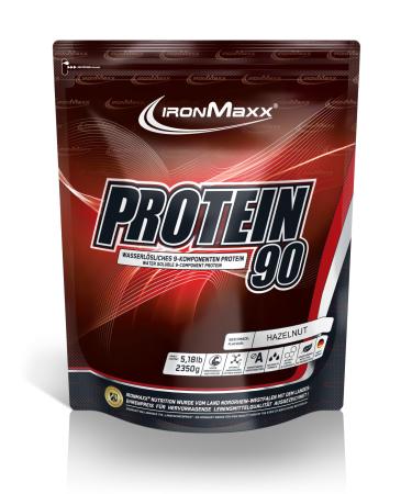 IronMaxx Protein 90 - Hazelnut 2.35kg bag 9 different components ideally soluble in water & low sugar