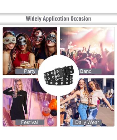 Double Grommet PU Leather Punk Belt for Women Men - 1.5 Wide 2 Hole Belts - A-Black - Fits Waist Up to 34 - Buy Online on GoSupps.com