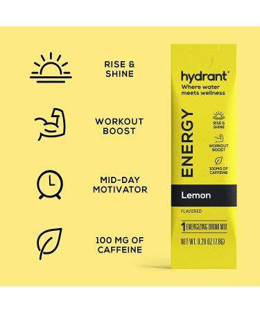 Hydrant ENERGY Lemonade Hydration Mix 30 Stick Pack - Electrolyte Powder Packets with Caffeine, L-Theanine, Zinc for Rapid Hydration - 30 Count - Buy Online on GoSupps.com