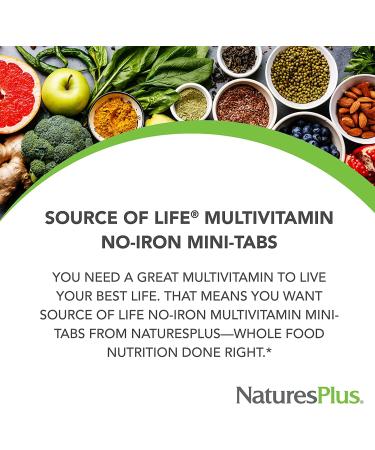 Nature's Plus Source of Life Multi-Vitamin & Mineral Supplement (No Iron) - 90 Mini-Tablets - Buy Online on GoSupps.com