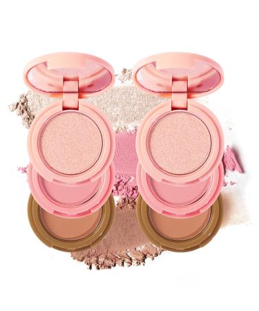 RoseFlower 2 Boxes 3 in1 highlighting blush and contouring all-in-one Makeup palette Portable Concealer Palette Ultra-fine powder suitable for all skin types Makeup Gift Set for girls and Women#B #2