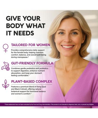 Menopause Supplements for Women - Dong Quai Black Cohosh Pre & Probiotics - Sweats & Hot Flashes Relief - Digestion Sleep & Mood Support - 25-in-1 Perimenopause Complex - Made in USA - 60 Capsules 60 Count (Pack of 1) - Buy Online on GoSupps.com
