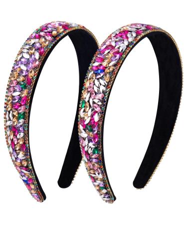 Nuorest 2PCS Colorful Rhinestone Headband for Women  1inch Wide Vintage Girls' Headbands  Bling Fashion Crystal Headband  Jeweled Headbands  Diamond Hair Accessories for Parties  Festivals  Holiday