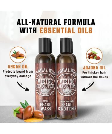 Beard Wash & Beard Conditioner Set w/Argan & Jojoba Oils - Softens & Strengthens - Natural Sandalwood Scent - Beard Shampoo w/Beard Oil (5oz) - Buy Online on GoSupps.com