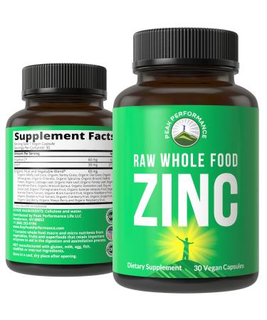 Vegan Zinc Supplement with Vitamin C. Zinc Supplements by Peak Performance. Zinc 30mg Capsules Pills Tablets Vitamins for Adults Both Men and Women