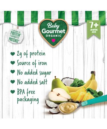 Baby Gourmet Organic Fruit & Veggie PLUS Puree Baby Food Pouches Tropical Green Smoothie - No Added Sugar Or Salt Non GMO No Fillers Gluten Free Peanut Free - (128ml) 12 Pouches - Buy Online on GoSupps.com