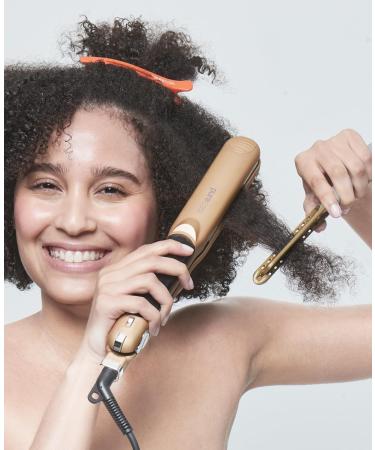 PURECODE Titanium Infuse Pro Vapor Flat Iron & Heat Protector Serum - 2 in 1 Hair Straightener & Curling Iron - Professional Gold Hair Styling Tool - Buy Online on GoSupps.com