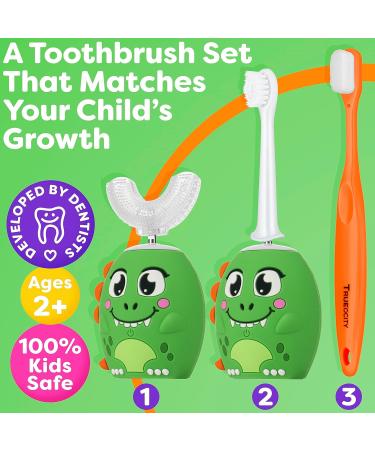 Trueocity Kids U Shape Toothbrush - Automatic Rechargeable Electric Dinosaur Toothbrush for Toddlers Age 2+ - Fun & Effective Children's Dental Care - Buy Online on GoSupps.com