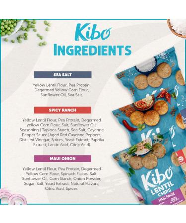 Kibo Lentil Chips Variety Pack - Gluten-Free Vegan - Non-GMO - Plant-Based 28g - Maui Onion, Sea Salt, Spicy Ranch - 18 Pack - Buy Online on GoSupps.com