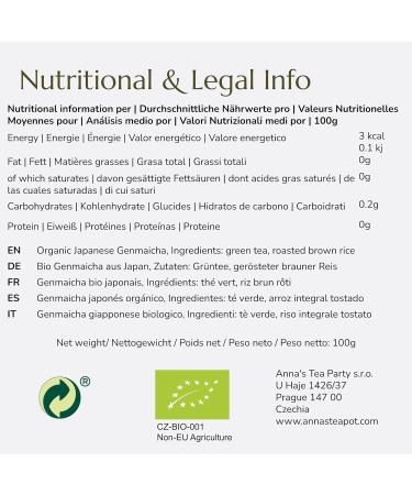 Anna's Teapot Organic Genmaicha Green Tea - Authentic Japanese Loose Leaf Tea with Roasted Rice in a Resealable Bag - 100g - Buy Online on GoSupps.com