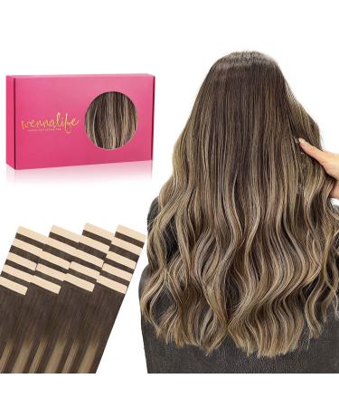 If -alife tape extensions real hair 20pcs 60g 65cm 26 inch balayage chocolate brown to honey blonde invisible tape extensions silky straight real hair extensions skin weft tape in 65cm #4/26/4 balayage chocolate brown to honey blonde