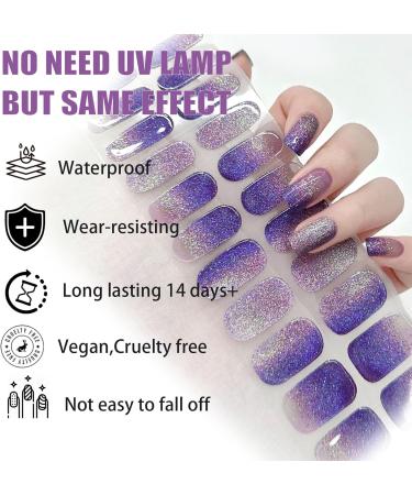 Gel Nail Stickers - 20 Stickers Gel Nails Strips - Soft Self-Adhesive Gel Nail Stickers - Salon-Quality Glitter Gel Nail Strips - Nail Wraps No Need UV/LED Lamp Lasting for 15 Days (45 Purple) - Buy Online on GoSupps.com