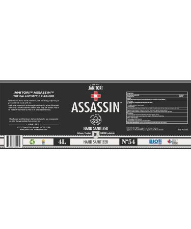 Assassin Hand Sanitizer With Pump Included USP Grade 70% Canadian Alcohol Kills Bacteria and Germs Vegan Aloe Vera 4L - 1gallon jug with pump - Buy Online on GoSupps.com