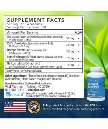 Vital Plan Brain Boost Supplement by Dr. Bill Rawls | Brain Boosting Capsules with Lions Mane, Cats Claw, Bacopa, Sensoril Ashwagandha, & Ginkgo Biloba - Buy Online on GoSupps.com