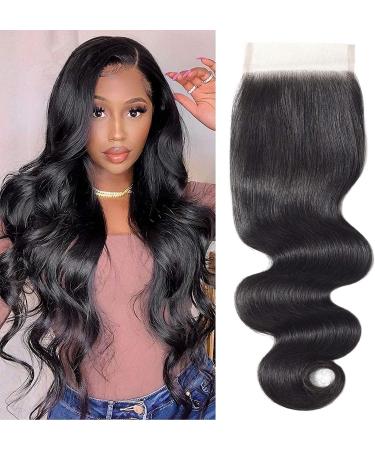 4x4 Lace Closure Human Hair Body Wave Virgin Hair Pre Plucked Swiss Lace 4x4 HD Lace Closure with Baby Hair Bleached Knots Natural Color Free Part 14 Inch - Buy Online on GoSupps.com