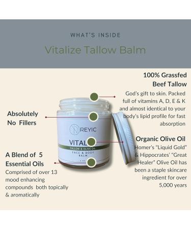 Vitalize Organic Grass Fed Tallow & Olive Oil Balm - All Purpose Moisturizer with Essential Oils for All Skin Types (4oz) - International Shipping - Buy Online on GoSupps.com