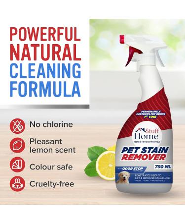Home Stuff Just 4 Pets Stain & Odour Remover Spray Ideal for Clothing Carpets and Upholstery Safe for animals Painless & Stainless odour neutralisers (750ML) - Buy Online on GoSupps.com