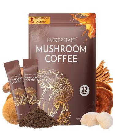 Mushroom Coffee Portable 32 Sticks Organic Instant Coffee Powder with 6 Adaptogenic Mushrooms (Lion's Mane Reishi Cordyceps & More) Boost Energy Focus & Immune Support Low Caffeine for Sleep 6.7 Ounce (Pack of 1)