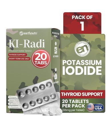 EarthNutri KI-Radi Potassium Iodide Tablets 65 mg High Potency Iodine Supplement for Thyroid Support Emergency Preparedness Potassium Supplement in Foil-Foil Blister Seal 20 Tablets (1 Pack) 20 Count (Pack of 1)