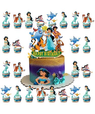 Princess Jasmine Party Decorations 25Pcs Aladdin Theme Cake Cupcake Topper Decorations Princess Jasmine Party Supplies for Kids