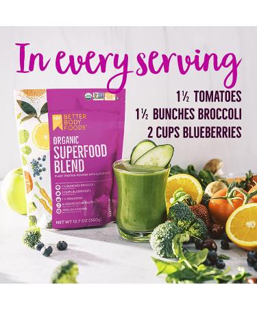 BetterBody Foods Organic Superfood Blend Powder - 6g Vegan Protein/Serving, Soy-Free, Gluten-Free - 1.58 lb (25.4 oz) - Ideal for Smoothies, Shakes, Juices - Buy Online on GoSupps.com