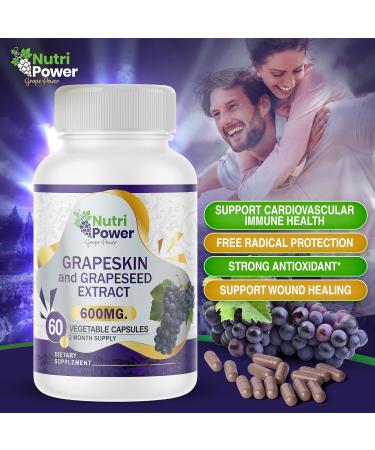 Skin & Grape Seed Extract Supplement 600 MG 60 Vegetable Capsules USA Source Materials Dietary Supplements Healthy Skin & Eyes Cardiovascular Support for Men & Women 60 Count (Pack of 1) - Buy Online on GoSupps.com