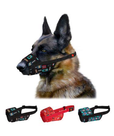 Collardirect Dog Maulkorb - adjustable soft breathable nylon for small medium large dogs against chewing barking biting - 3 tribal patterns (pattern 2) pattern 2 m/l
