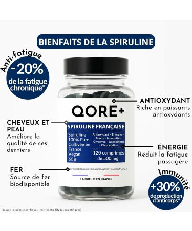  QORE+ French Spirulina Tablets 60g Grown in Provence Energy Immunity Recovery 100% Vegan No Additives - Buy Online on GoSupps.com