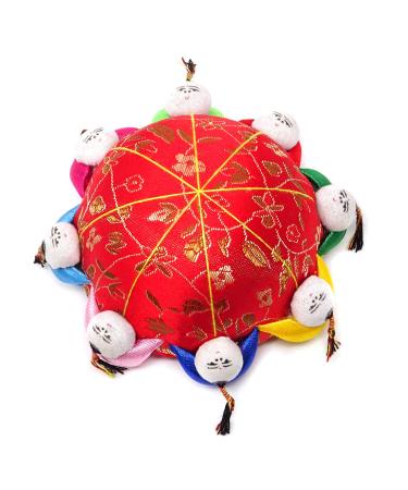 Honbay Chinese Traditional Style Red Needle Pin Cushion with 8 Kids