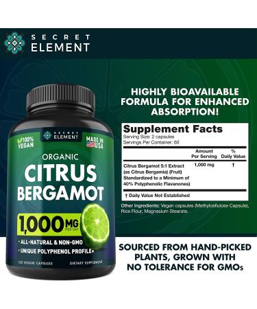Organic Citrus Bergamot 1000mg Supplement - Supports Heart Health - High Absorption Rate - Non-GMO & Vegan - 120 Capsules - Buy Online on GoSupps.com