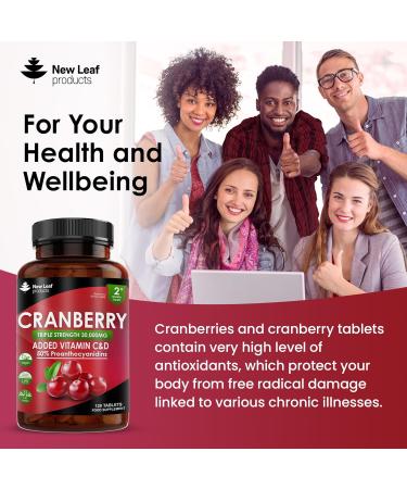 Cranberry Tablets Triple Strength 30,000mg - 120 Count with Vitamin C & D - Vegan Made in UK by New Leaf - Buy Online on GoSupps.com