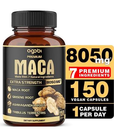 7in1 Premium Maca Root Capsules with Ashwagandha, Ginseng, Tribulus Terrestris and More Equivalent 8050mg - Natural Energy, Performance and Mood Support - 150 Capsules 5-Month Supply