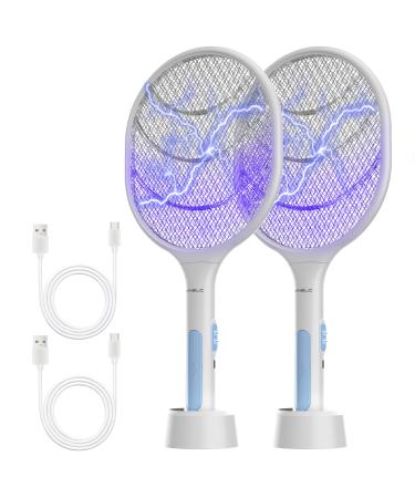 Bug Zapper 2 Pack, VANELC USB Rechargeable Electric Fly Swatter Racket, 3000 Volt Pest Insects Control Flying Bugs Trap Mosquito Killer for Home, Kitchen, Office, Outdoor 18IN - 2 Pack