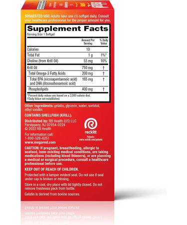 MegaRed Krill Oil 750mg - Top Dr Recommended Omega 3 Supplement with EPA DHA & Phospholipids for Heart Brain & Liver Health - 80 Softgels - Buy Online on GoSupps.com
