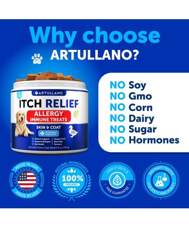Dog Allergy Relief Chews - Fish Oil & Omega 3 Treats - Dog Allergy Chews for Itching Skin Relief - Hot Spot Treatment - Anti Itch for Dogs - Immune Supplement - Seasonal Allergies - Made in USA Duck - Buy Online on GoSupps.com