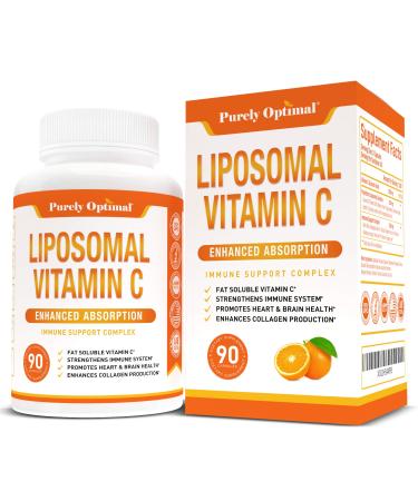 Premium Liposomal Vitamin C Supplement - High Absorption Fat Soluble Ascorbic Acid Vitamin C 1000mg for Immune Support - Collagen & Immune System Booster Non-GMO 90 Capsules