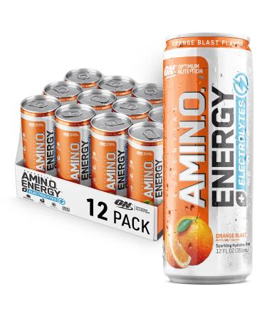 Optimum Nutrition Amino Energy Drink Plus Electrolytes for Hydration, Sugar Free, With Caffeine for Pre-Workout Energy and Amino Acids / BCAAs for Post-Workout Recovery - Orange Blast, 12 Fl Oz (Pack of 12) - Packaging May…