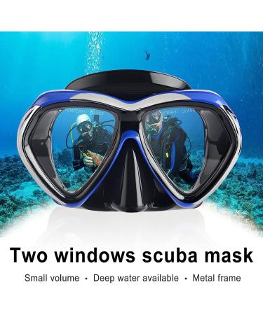 Adult Scuba Diving Mask - Anti-Fog Snorkel Goggles with Nose Cover | Tempered Glass Swim Mask for Professional Diving and Snorkeling - Blue - Buy Online on GoSupps.com