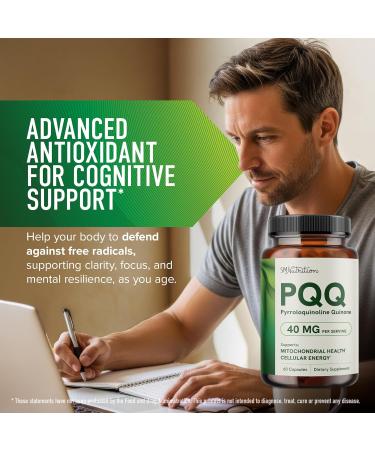 PQQ Supplement 40 MG | High Strength Pyrroloquinoline Quinone for Mitochondrial Biogenesis Cellular Energy & Brain Health Support | Mitochondria Supplement | Third-Party Tested Non-GMO | 60 Ct 40mg - Buy Online on GoSupps.com