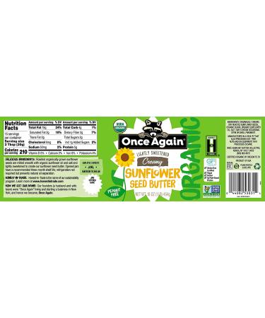 Once Again Organic Creamy Sunflower Butter - Peanut Free, Lightly Sweetened, 16 oz - Buy Online on GoSupps.com