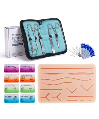 Alcedo Suture Practice Kit for Medical Students | Complete Kit (32 Pieces) Include Durable Large Suturing Pad with Pre-Cut Wounds Tools Kit and Suture Threads | Perfect for Practice Demonstration Large Pad