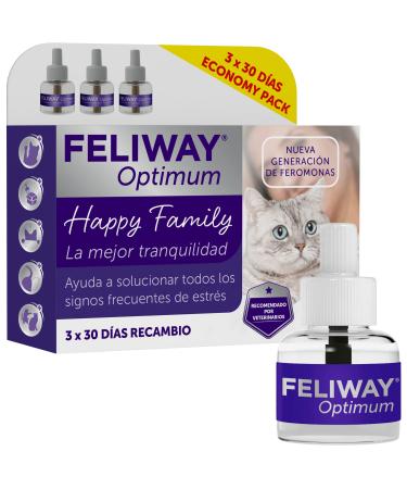 Feliway Optimum - New generation of pheromones - solves all the signs of stress of the cat - scratches fears changes urine marking and conflicts between cats (3 refill) 3 Recambios - Buy Online on GoSupps.com