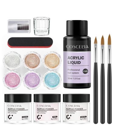 COSCELIA Acrylic powder and acrylic liquid set with 30ml acrylic liquid liquid pink and white clearly nail extension set for nail design nail manicure set