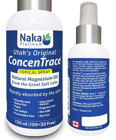 120ml ConcenTrace Natural Magnesium Oil from the Great Salt Lake Rapidly absorbed by the skin Topical Spray Made in Canada