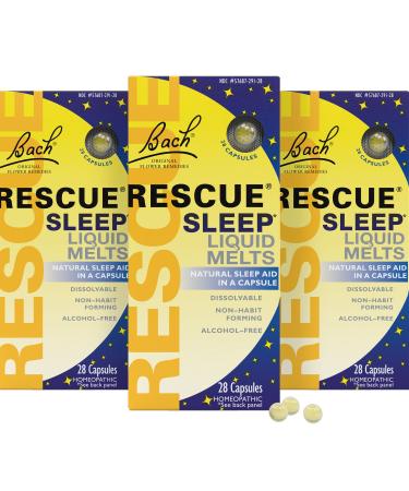 Bach RESCUE Sleep Liquid Melts, Natural Orange Vanilla Flavor, Natural Sleep Aid, Stress Relief, Homeopathic Flower Essence, Free of Melatonin, Non-Alcohol, 3 Pack, 28 Count Each 3 Count