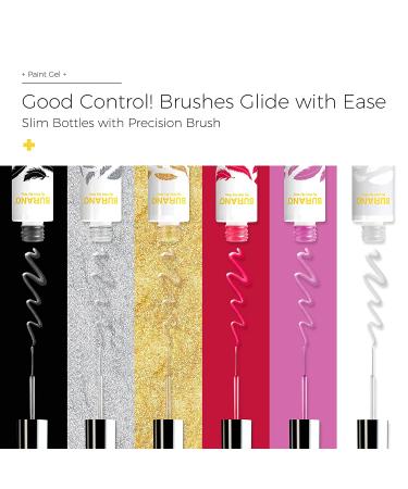 Burano Gel Nail Art Liner Set - 6 Colors Black White Red Silver Gold - UV/LED Soak Off Polish Kit with Thin Brush - Buy Online on GoSupps.com