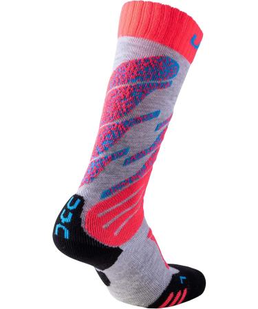 UYN Boys Junior Ski Socks - Light Grey/Coral Fluo | International Shipping Available - Buy Online on GoSupps.com